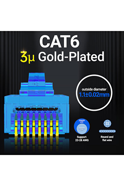 Choice8 100 Pcs Blue AMPCOM RJ45 Plug Cat6 Pass Through Connectors EZ to Crim...