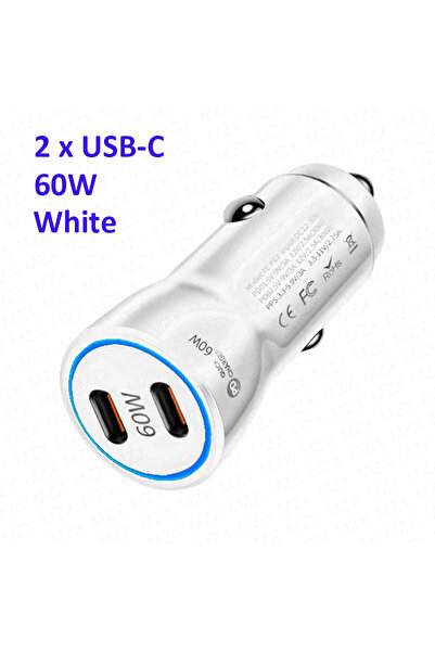 Choice4 شاحن سيارة ذكي MZX 60 واط أبيض بمنفذين 2C، شحن سريع PD Type C ومنفذين...