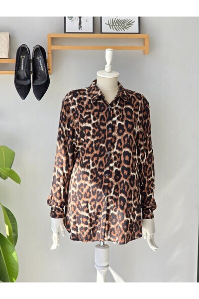 ENDAMIM Γυναικείο πουκάμισο από βισκόζη με μακρύ μανίκι και σχέδιο, άνετη εφα...