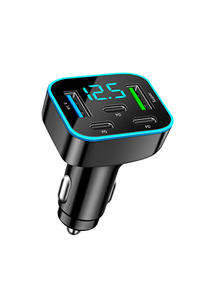 Choice شاحن سيارة أسود بقوة 100 واط مع 5 منافذ، شحن سريع، منفذان USB و3 منافذ...
