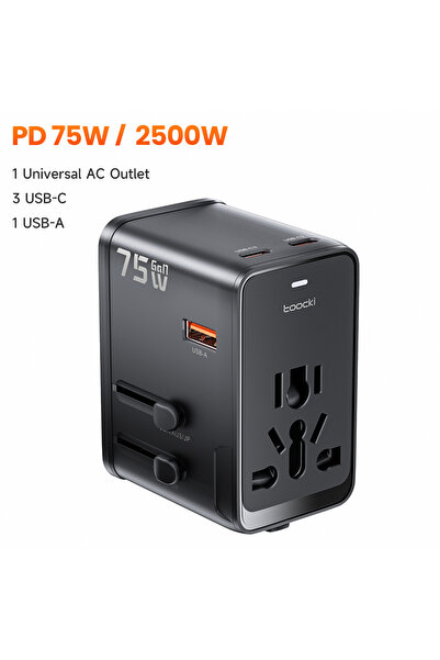 Choice محول سفر عالمي من توكي PD75W AC2500W مع 3 منافذ USB-C ومنفذ USB-A واحد...