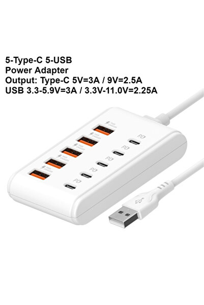 Choice 1pc WHITE 10-Port USB Fast Charging Station 5*Type-C PD + 5*USB-A Comp...