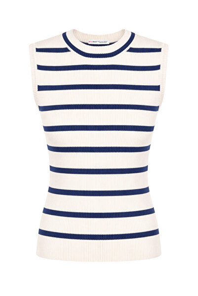 Mixray 2088 Γυναικείο ριγέ βασικό καλοκαιρινό πλεκτό κορμάκι σε μπλε ναυτικό