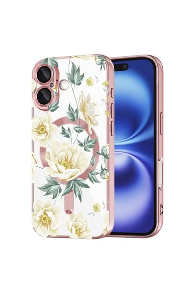 bestcase Husa Luxury MagSafe, Compatibila Apple iPhone 16, Flowers, Ultra-Sof...