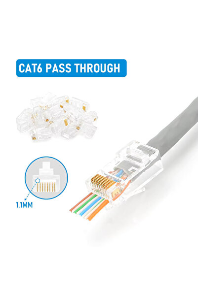 Choice7 50 قطعة موصلات RJ45 Cat6/Cat5e بفتحة تمرير 50/100 قطعة، نهاية كريستال...
