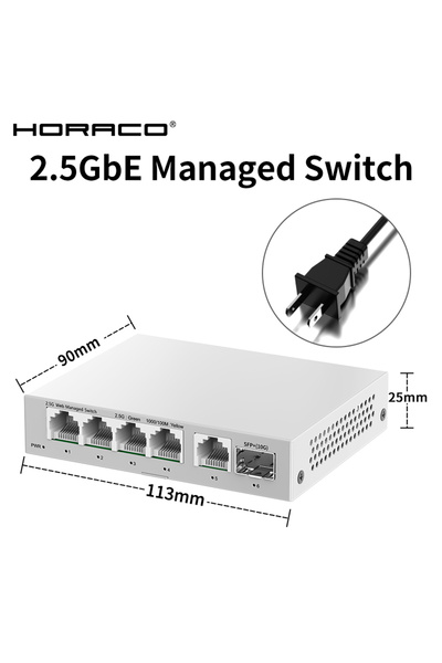 Choice3 US Adapter 2.5GbE Managed Switch 5 Port 2500Mbps Network 10G SFP+ Slo...