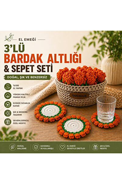 Handmade Floral Coaster and Basket Set 3pcs