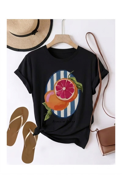 SİBELİZE Women's Italian-Inspired Orange Printed Comfort T-Shirt
