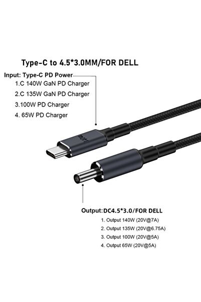 Choice5 كابل USB نوع C إلى DC طول 180 سم لأجهزة Dell - موديل 4530 - محول 20 ف...