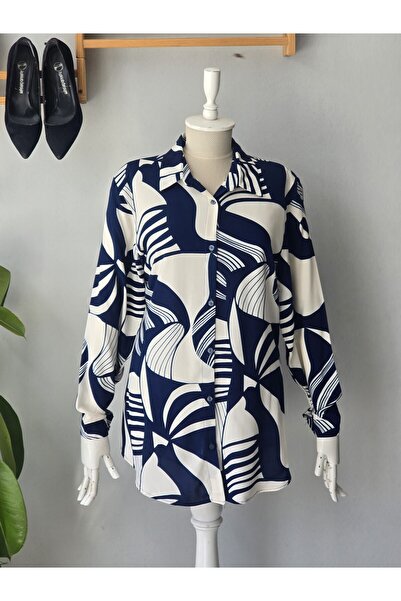 ENDAMIM Γυναικείο πουκάμισο από βισκόζη με μακρύ μανίκι και σχέδιο, άνετη εφα...