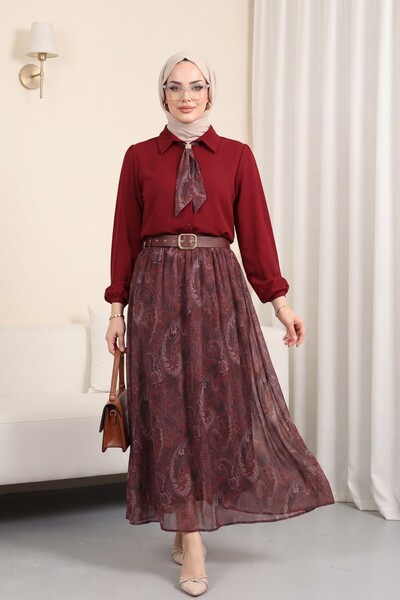 HİJABAYA Σετ σιφόν με ζώνη στη μέση, φουλάρι και φούστα με επένδυση