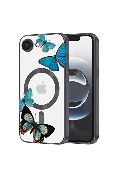 bestcase Husa Luxury MagSafe, Compatibila Apple iPhone 16e, Fluturi albastri,...