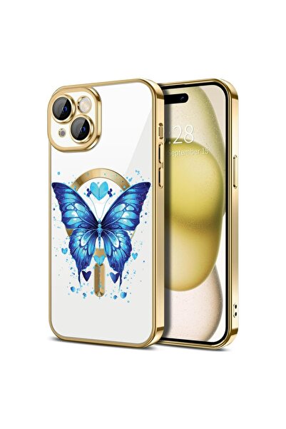 bestcase Husa Luxury MagSafe, Compatibila Apple iPhone 15, Fluture albastru ‚...
