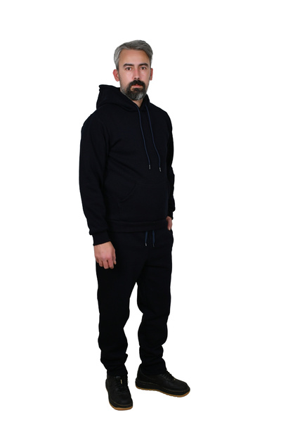 Alt Üst Takım Eşofman Takımı Erkek- Kadın Unisex Üç İplık Şardonlu Koyu Lacivert Üst Kapşonlu ve Alt Takım.