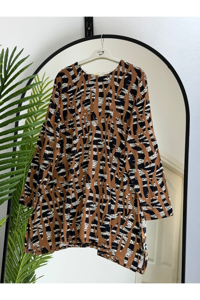 ÖZNE BUTİK Γυναικείο χτενισμένο βαμβακερό τουνίκ μεγάλου μεγέθους 100% βαμβακ...