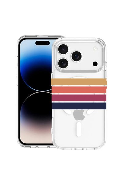 bestcase Husă pentru Apple iPhone 17 Pro cu Design Retro Lines, Mag Anti Shoc...