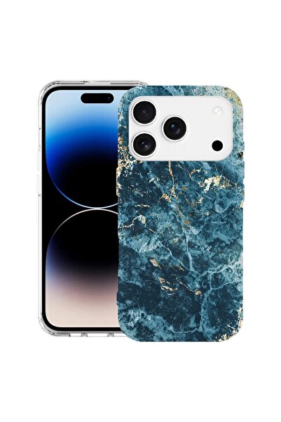 bestcase Husă pentru Apple iPhone 17 Pro cu Design Marble - Verde și Auriu, M...