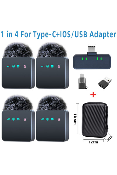 Choice13 ميكروفون لافالير لاسلكي 4 في 1 باللون الوردي من Black-4-TC-USBIOS مع...