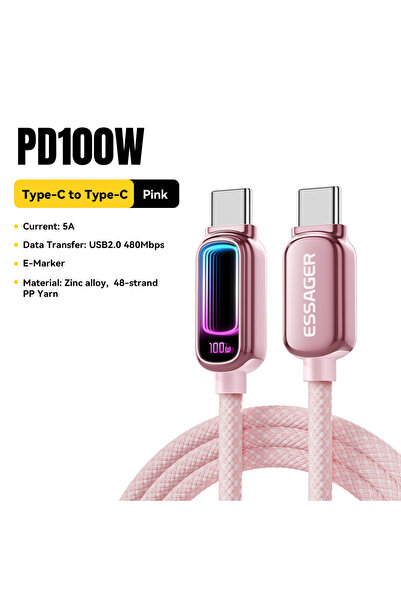 Choice8 ESSAGER 2m Pink 100W Essager 240W USB C to USB C Cable 100W PD3.1 Fas...