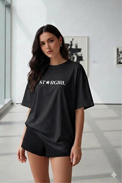 NO 601 Γυναικείο μπλουζάκι με στάμπα Stargirl σε μαύρο χρώμα