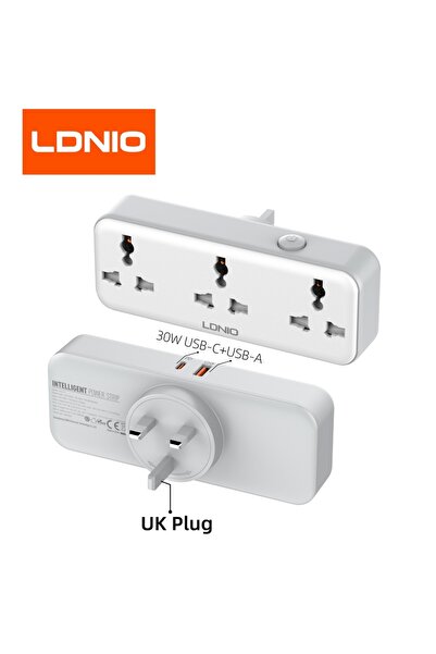 Choice قابس بريطاني LDNIO 180 °   موسع مقبس حائط دوار مع منفذ USB من نوع C بق...