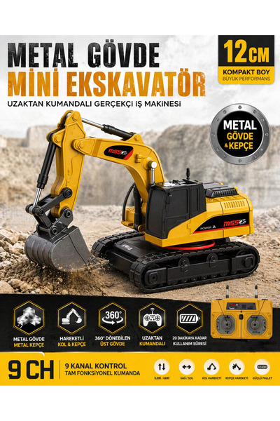 YILDIRIM OYUNCAK Uzaktan Kumandalı Mini Ekskavatör 12cm – Metal Gövde, Metal ...