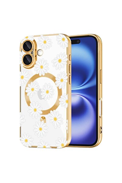 bestcase Πολυτελής Θήκη MagSafe, Συμβατή με Apple iPhone 16, Λευκά Μαργαρίτες...