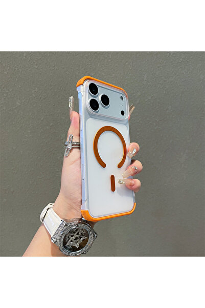 Choice جراب iPhone 17 Pro Max برتقالي شفاف مغناطيسي بدون إطار متوافق مع MagSa...