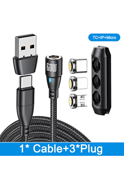 Choice22 كابل USB نوع C مغناطيسي أسود بطول 1 متر (3.3 قدم) مع 3 رؤوس AUFU 540...