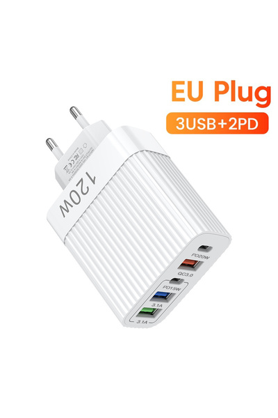 choice2 EU-White 120W Fast Charger Type C Quick Charge 3.0 USB Charger Adapte...