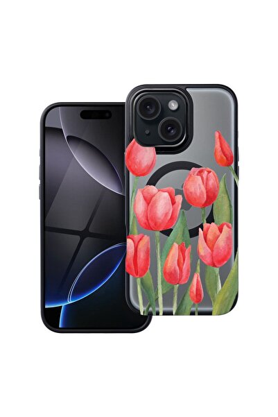 bestcase Husa Compatibila cu Apple iPhone 12 cu Design Red Tulips, Shockproof...
