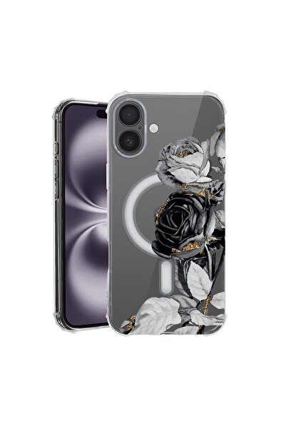 bestcase Husa pentru Apple iPhone 16 Plus, MagSafe Anti Shock, Black Rose, Pr...