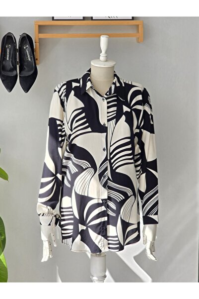 ENDAMIM Γυναικείο πουκάμισο από βισκόζη με μακρύ μανίκι και σχέδιο, άνετη εφα...