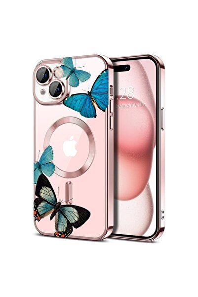 bestcase Husa Luxury MagSafe, Συμβατό με Apple iPhone 15, Όμορφες Μπλε Πεταλο...