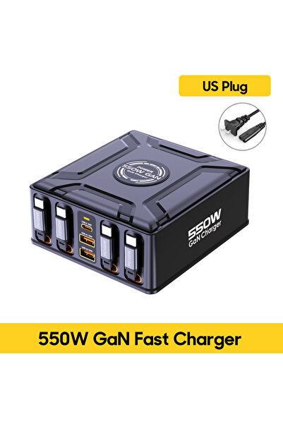 choice2 US Plug 550W 7-in-1 Charging Station with 100W Retractable USB C Cabl...