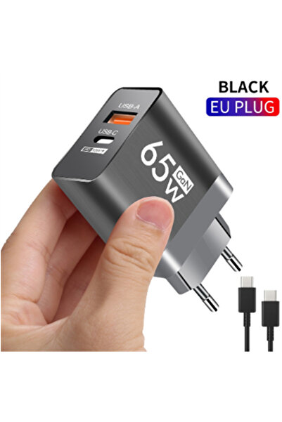 choice2 EU Black With Cable 65W USB Fast Charger Phones Wall Charger Adapter ...