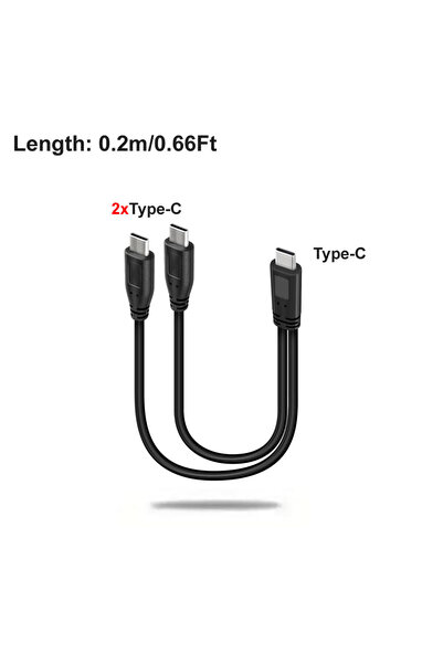Choice كابل شحن USB-C مزدوج بطول 20 سم، محول من النوع C إلى 2xType-C، كابل قص...
