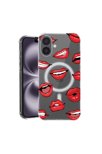 bestcase Husa pentru Apple iPhone 16, MagSafe Anti Shock, Lips - Kiss Pattern...