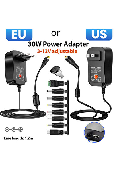 Choice1 EU plug EU/US 30W Power Adapter 3V 4.5V 5V 6V 7.5V 9V 12V Adjustable ...