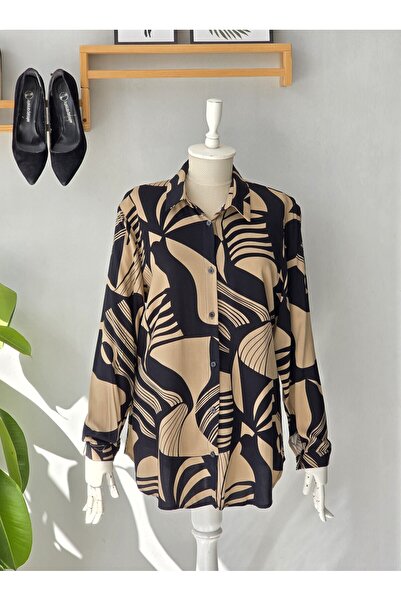 ENDAMIM Γυναικείο πουκάμισο από βισκόζη με μακρύ μανίκι και σχέδιο, άνετη εφα...