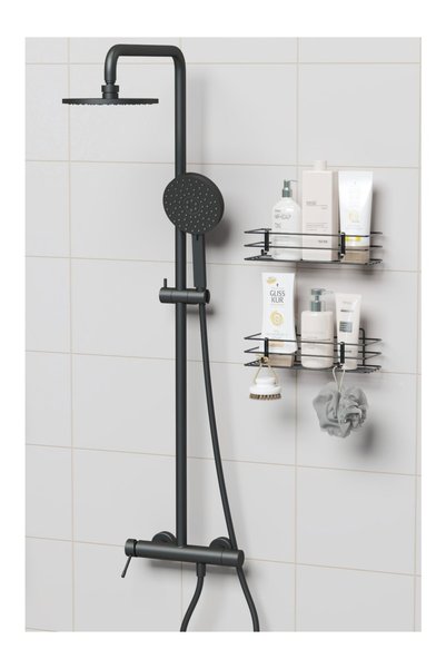 Lilasso Adhesive Set of 2 Bathroom Shelf Shower Shampoo Holder Wall Organizer Organizer