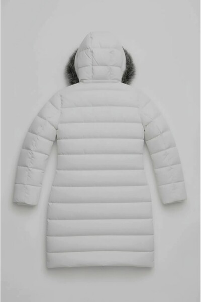 Talsmoda Ecru Color Hooded Zippered Micro-Gel Filled Plush Windproof Coat