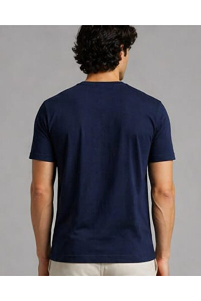yueswear Unisex Erkek/Kadın 4'Lü Lacivert Pamuklu Bisiklet Yaka Basic T-Shirt