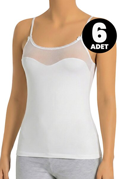 Öts Σετ 6 τεμαχίων γυναικεία μπλουζάκια από τούλι με λουράκια (96% βαμβάκι - ...