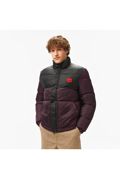 HUGO Water-Repellent Puffer Jacket With Red Logo Label Erkek Mor Mont