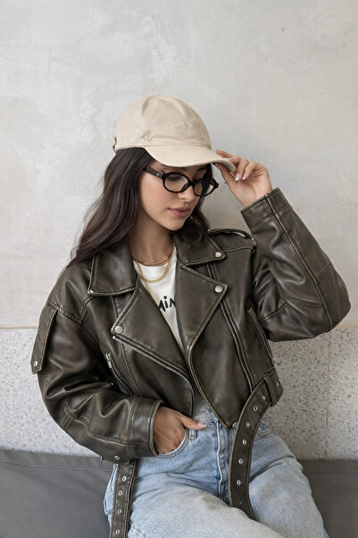 Ekim Store Yeşil Kemerli Oversize Deri Ceket