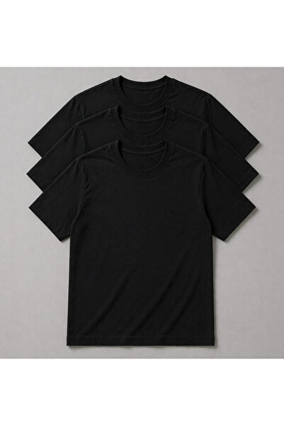 mw memowear Unisex Ανδρικό/Γυναικείο μπλουζάκι 3 τεμαχίων από μαύρο βαμβάκι μ...