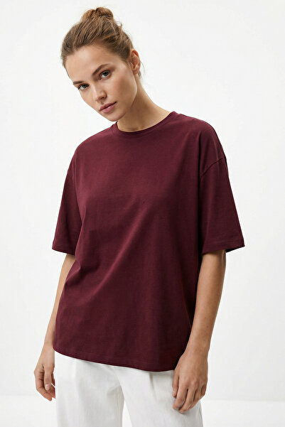 MAXIMILLIAN Γυναικείο μπλουζάκι μπορντό oversize βασικής γραμμής, 100% βαμβακ...