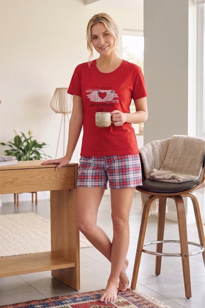 Farya Home Pamuklu Kısa Kollu Desenli Şortlu Pijama Takımı