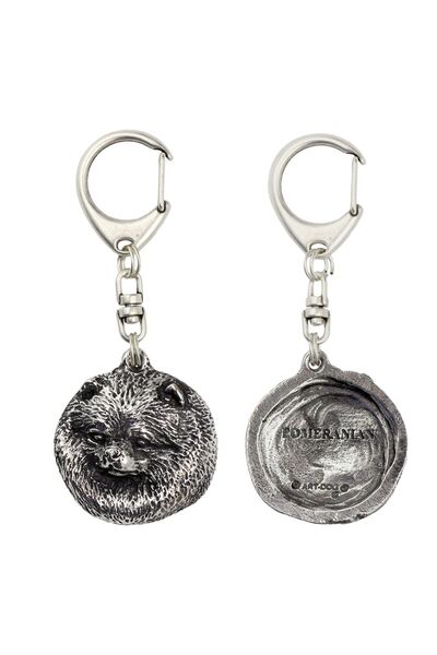Art - Dog Câine Pomeranian, Breloc placat cu argint cu câine Pomeranian, deco...